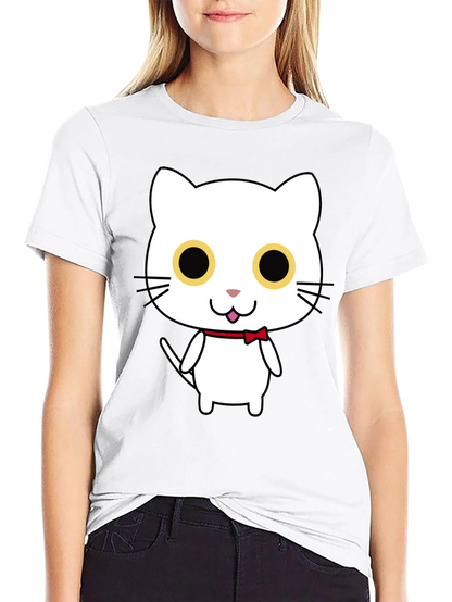 Cute Cartoon Cat Graphic Black T-Shirt