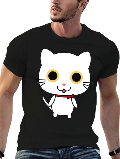Cute Cartoon Cat Graphic Black T-Shirt