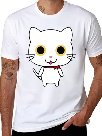 Cute Cartoon Cat Graphic Black T-Shirt