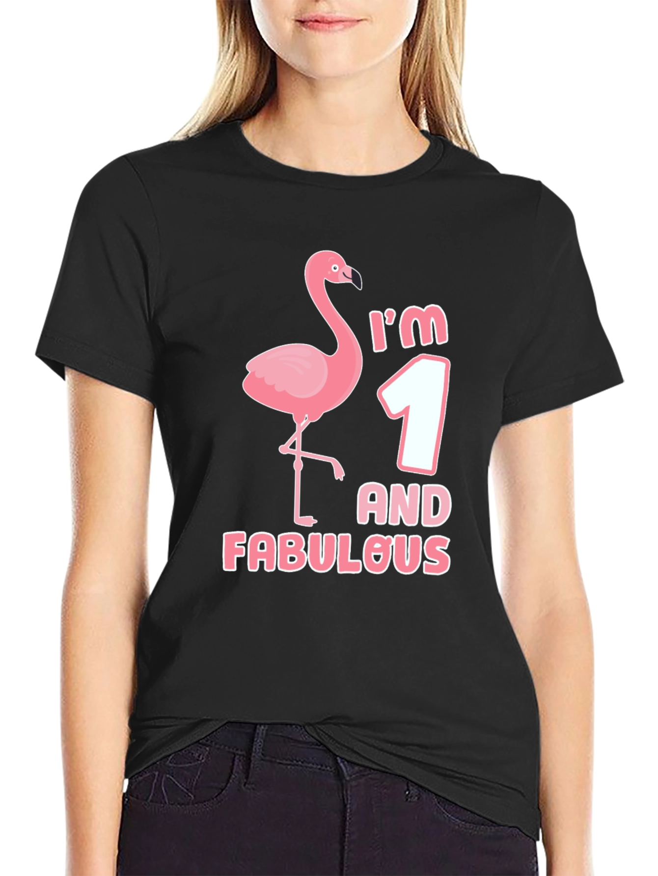 Im One and Fabulous Flamingo Black Graphic Tee