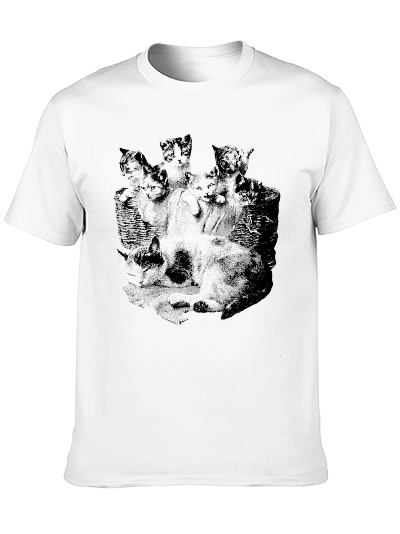 Mens Black Cat Print T-Shirt