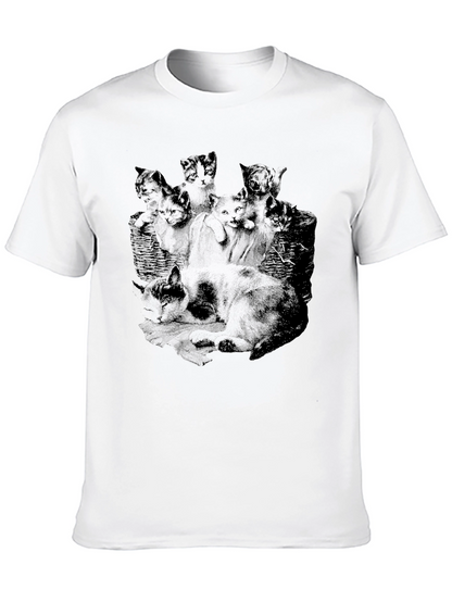Mens Black Cat Print T-Shirt