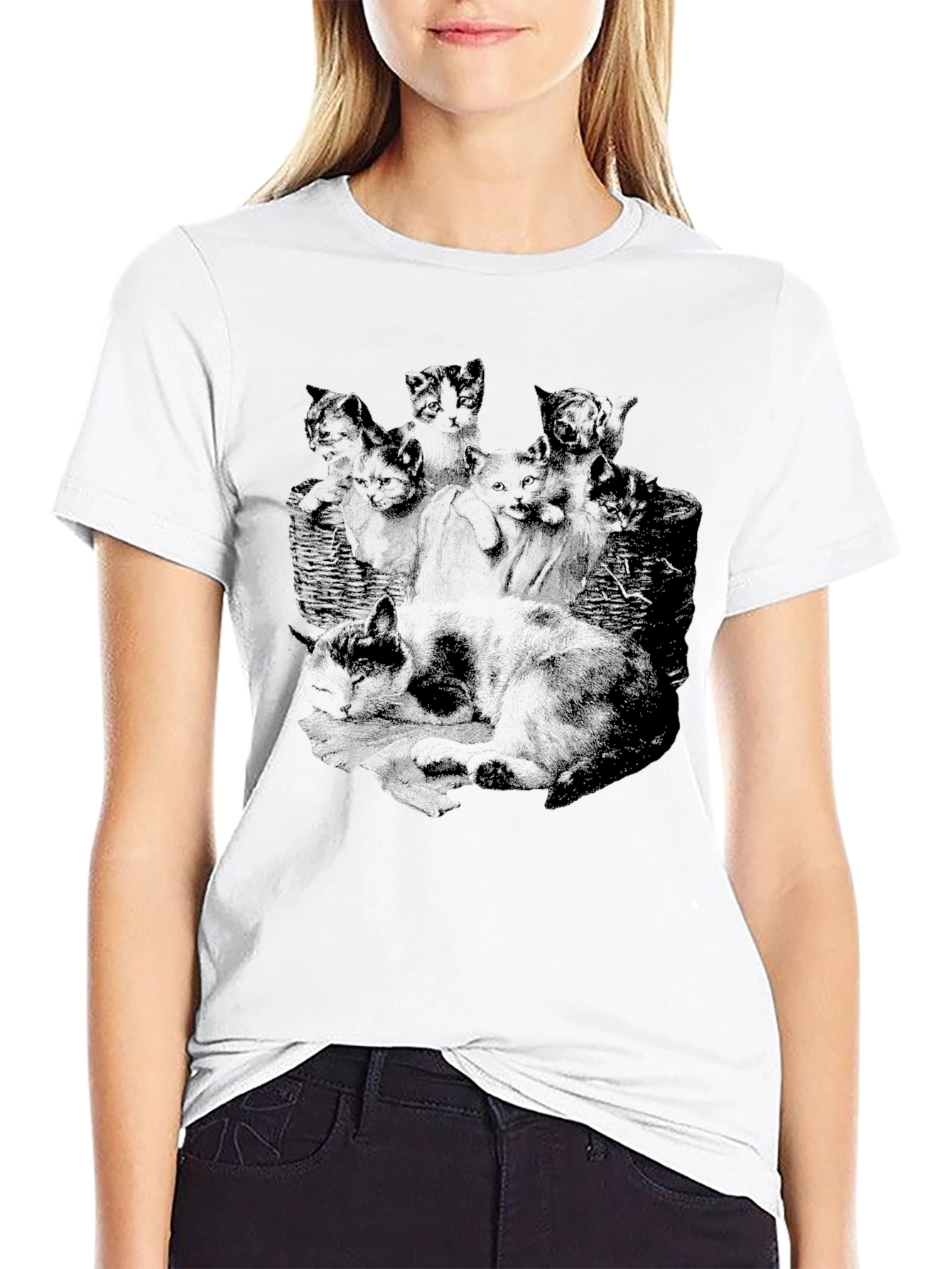 Mens Black Cat Print T-Shirt