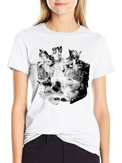 Mens Black Cat Print T-Shirt
