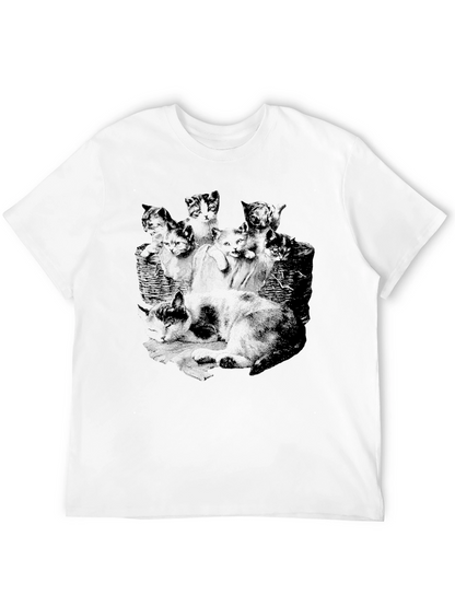 Mens Black Cat Print T-Shirt