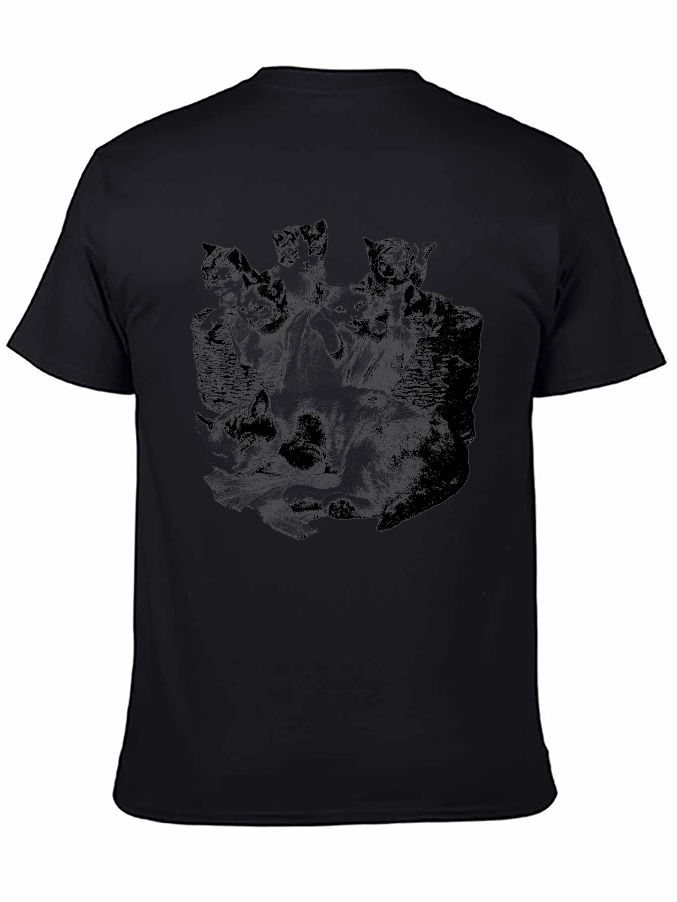 Mens Black Cat Print T-Shirt