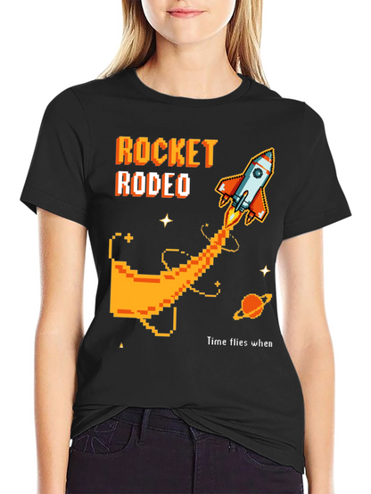 Rocket Rodeo Pixel Graphic Tee - Sci-Fi Style