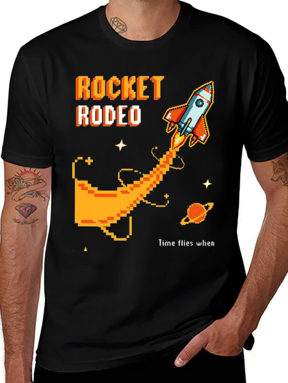 Rocket Rodeo Pixel Graphic Tee - Sci-Fi Style