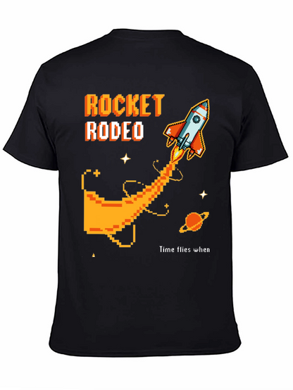 Rocket Rodeo Pixel Graphic Tee - Sci-Fi Style