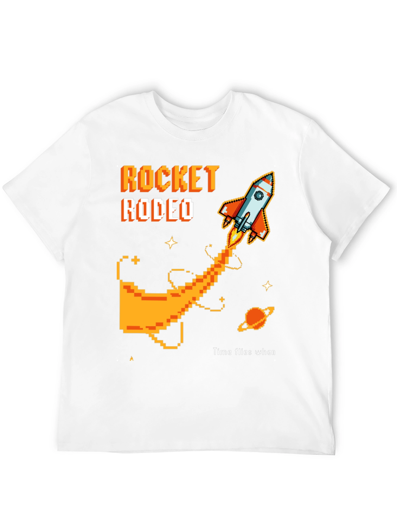 Rocket Rodeo Pixel Graphic Tee - Sci-Fi Style