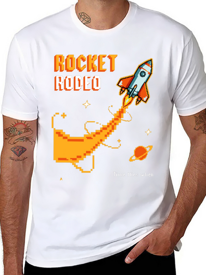 Rocket Rodeo Pixel Graphic Tee - Sci-Fi Style