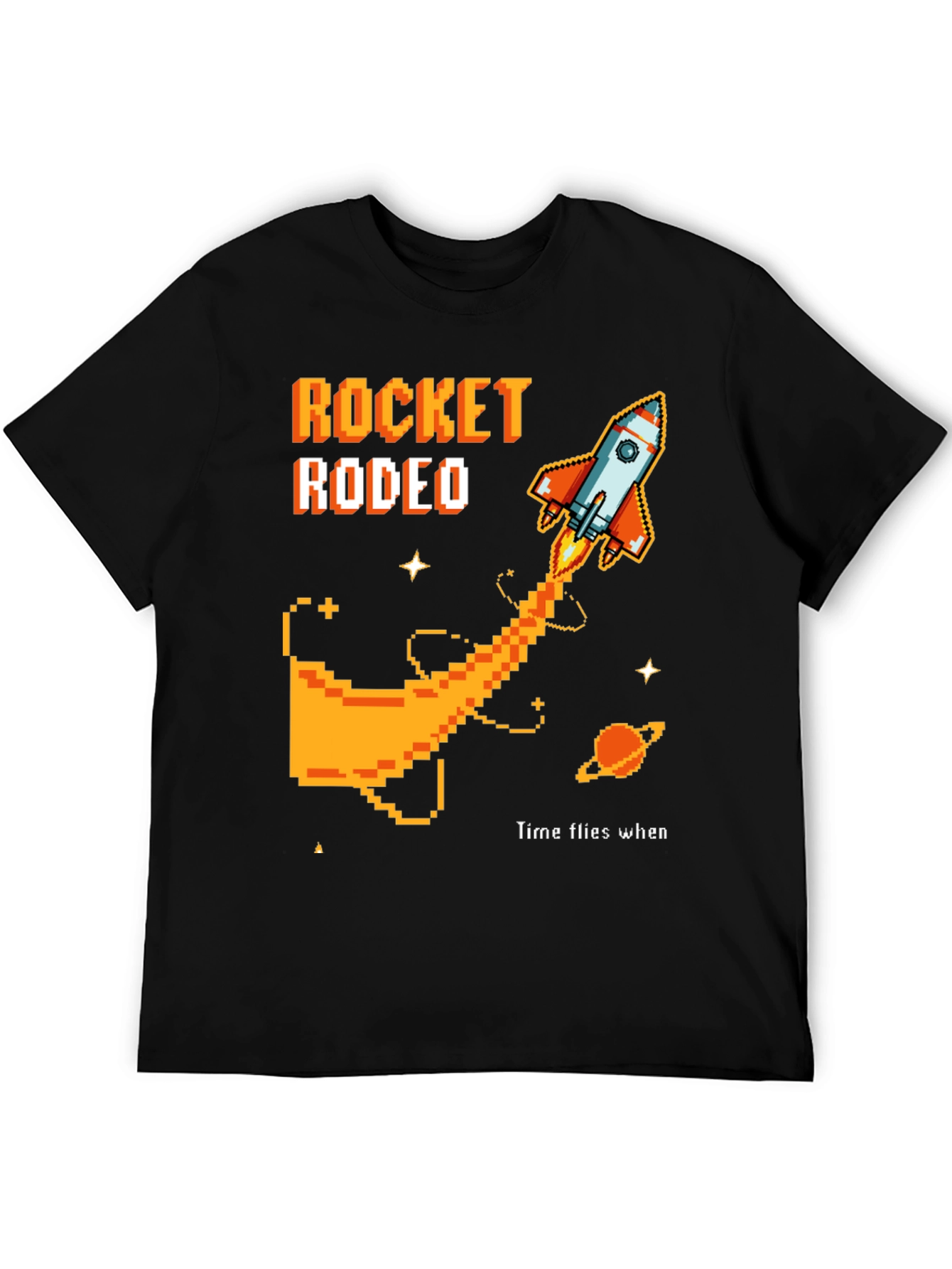Rocket Rodeo Pixel Graphic Tee - Sci-Fi Style