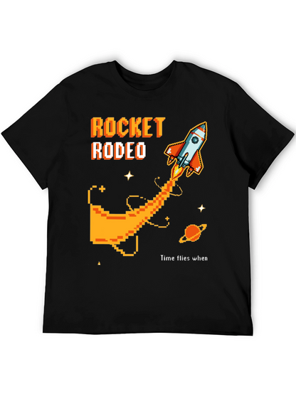 Rocket Rodeo Pixel Graphic Tee - Sci-Fi Style