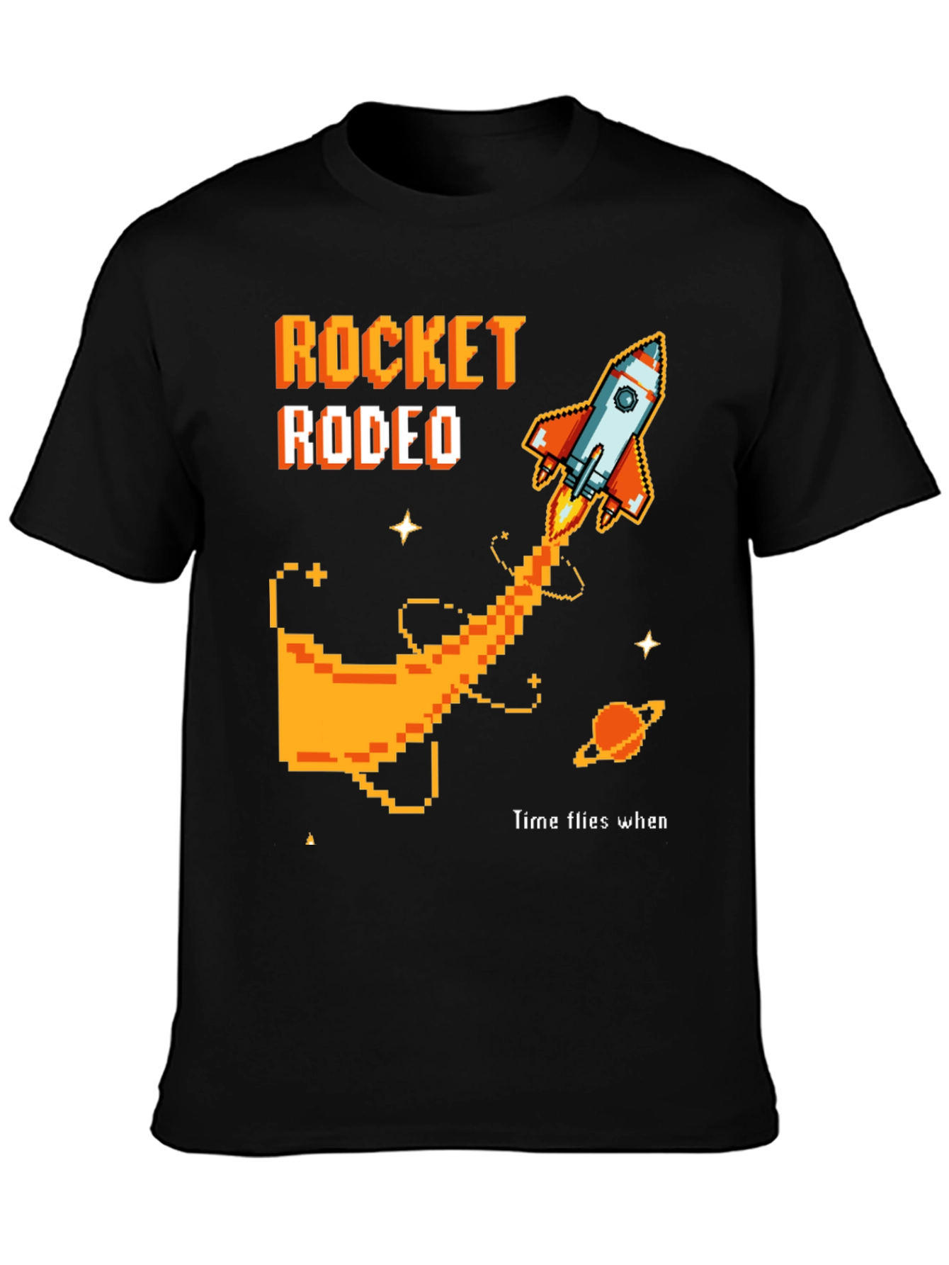 Rocket Rodeo Pixel Graphic Tee - Sci-Fi Style