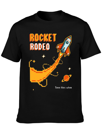 Rocket Rodeo Pixel Graphic Tee - Sci-Fi Style