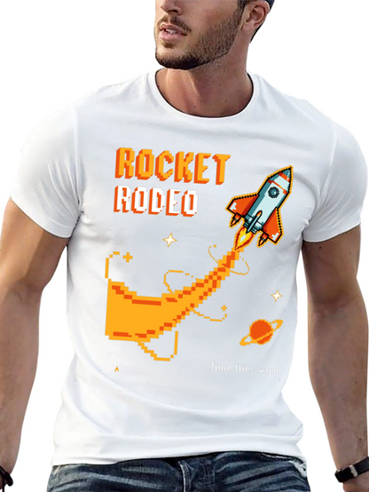 Rocket Rodeo Pixel Graphic Tee - Sci-Fi Style