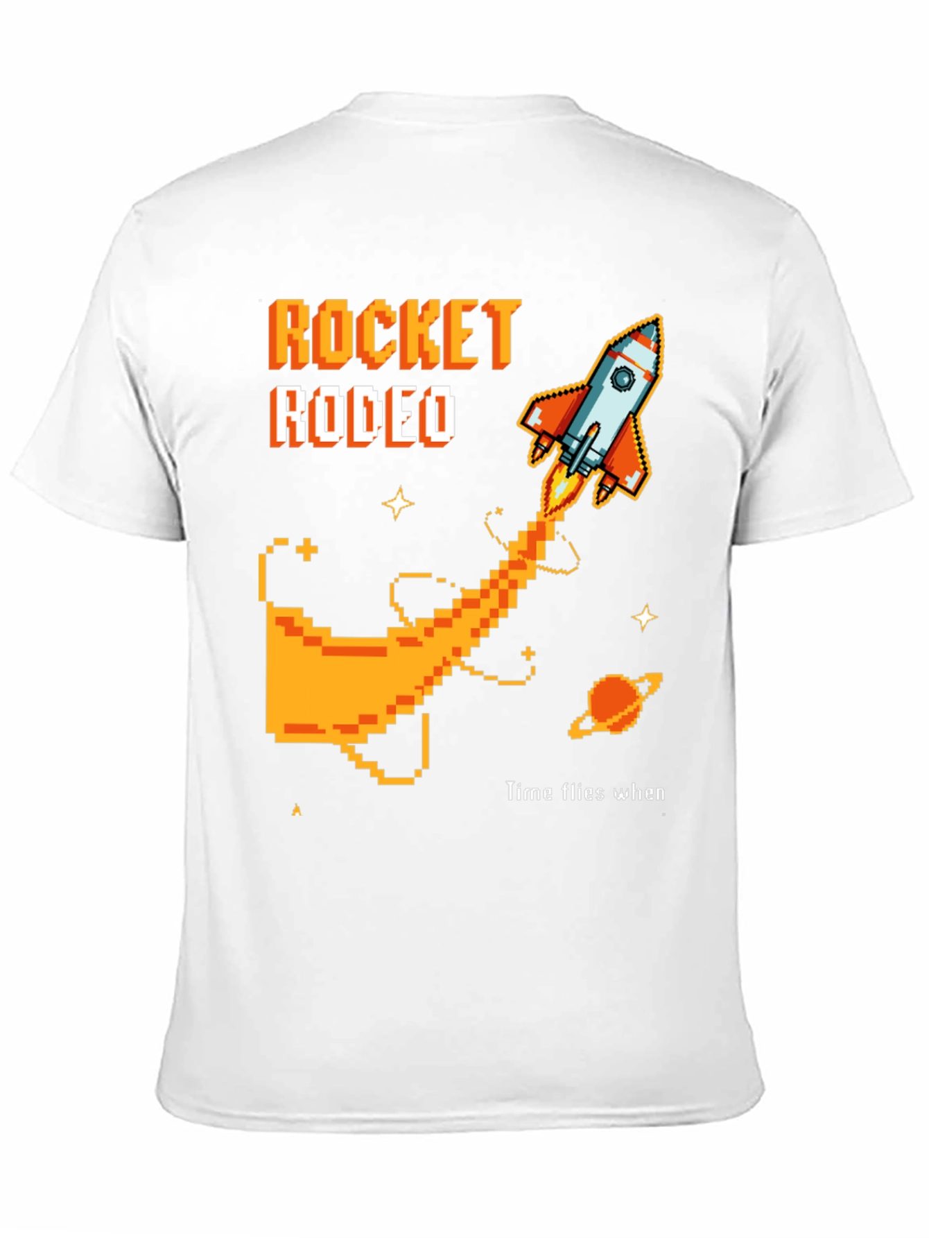 Rocket Rodeo Pixel Graphic Tee - Sci-Fi Style
