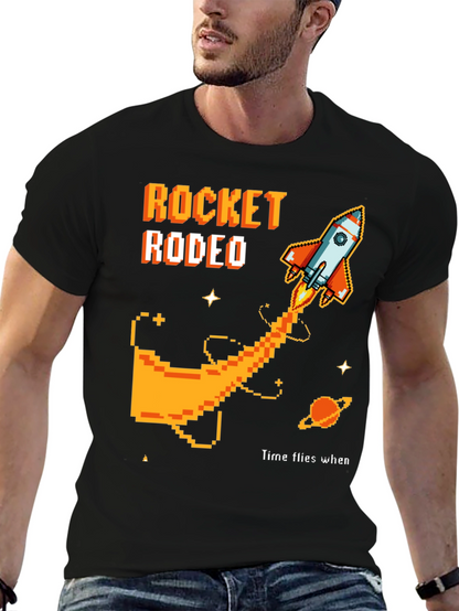 Rocket Rodeo Pixel Graphic Tee - Sci-Fi Style