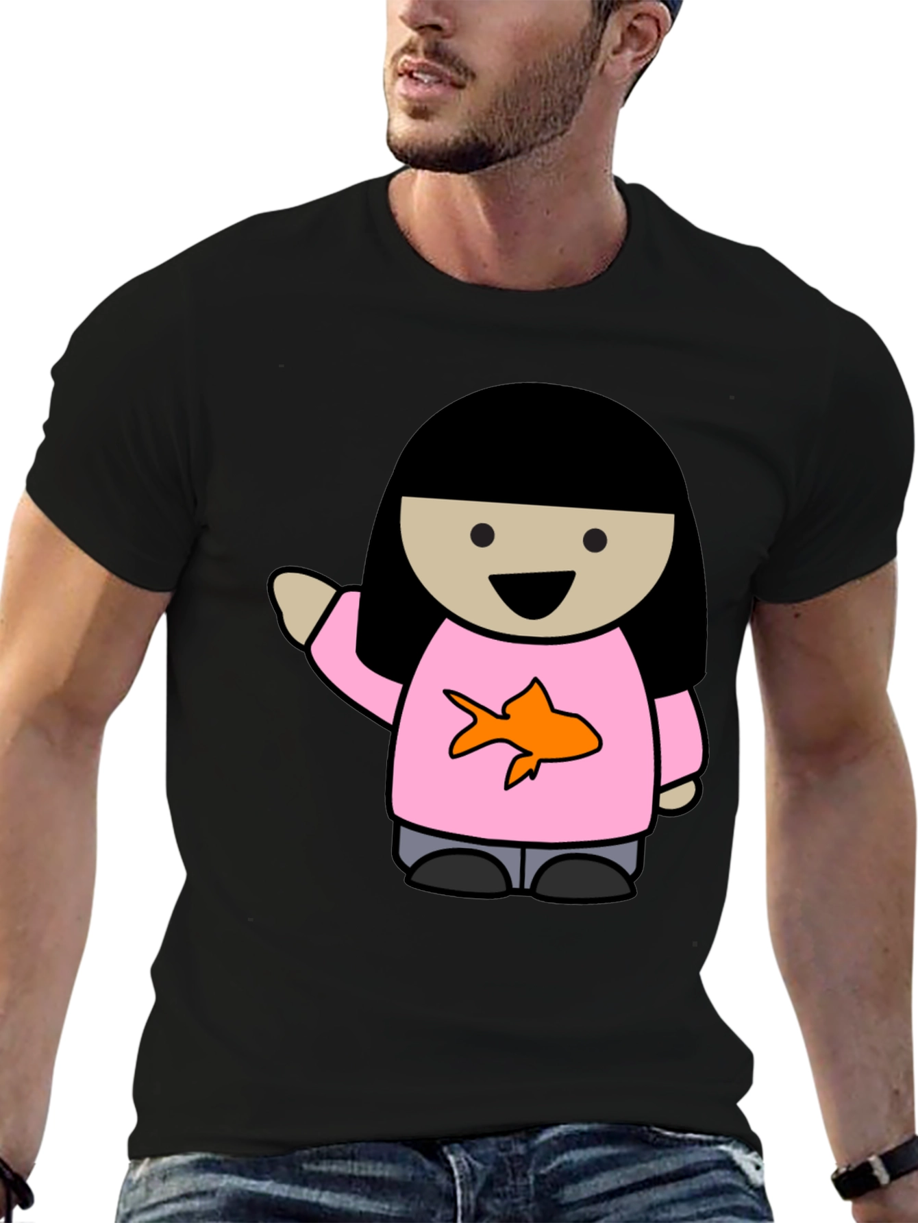 Cartoon Girl with Goldfish Tee