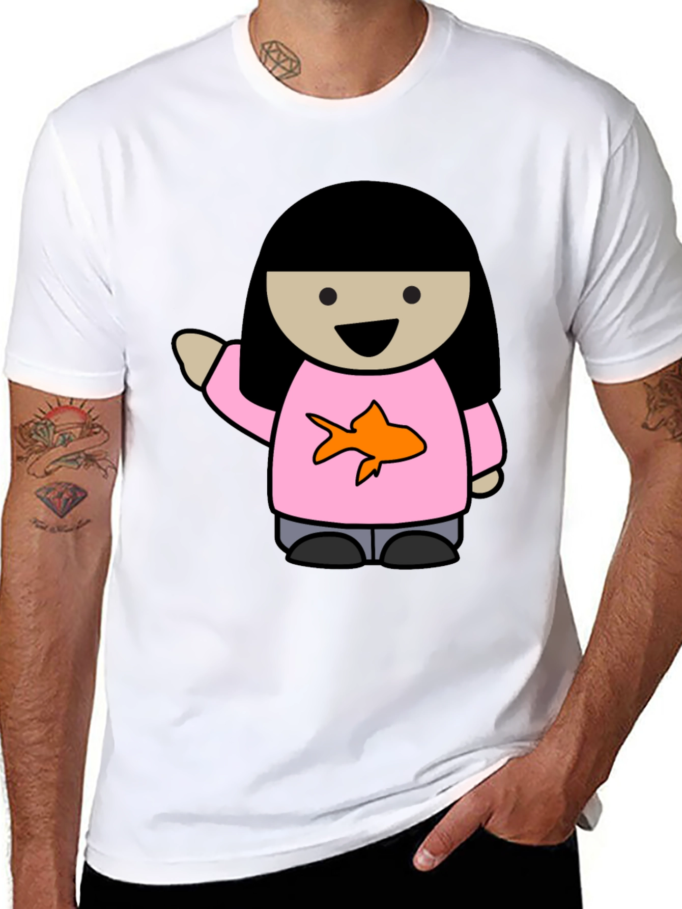 Cartoon Girl with Goldfish Tee