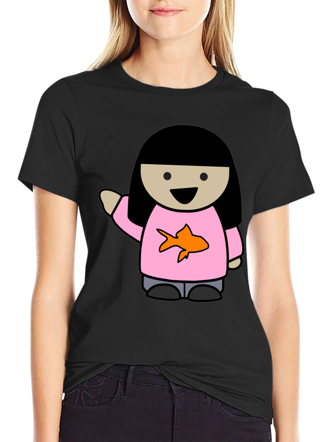 Cartoon Girl with Goldfish Tee