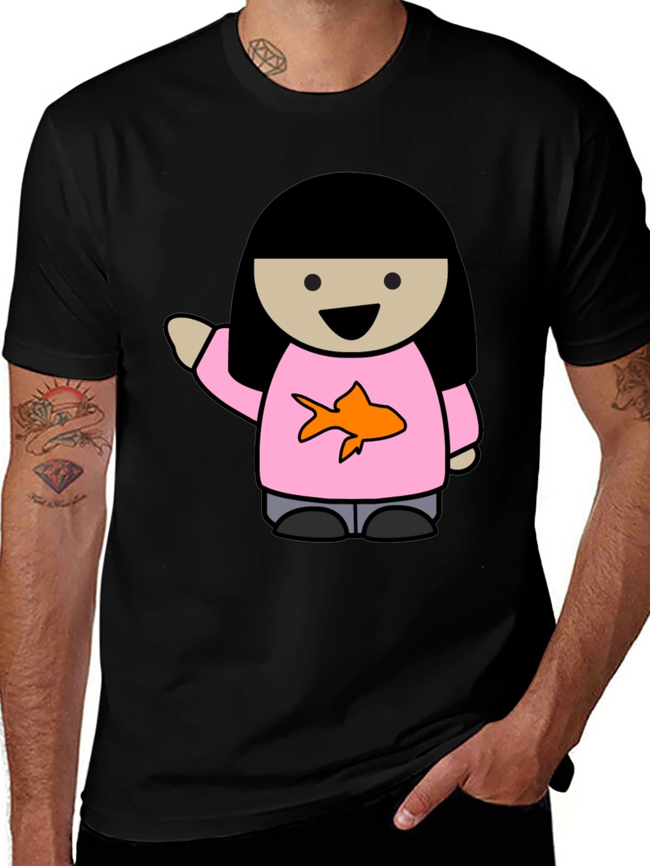 Cartoon Girl with Goldfish Tee