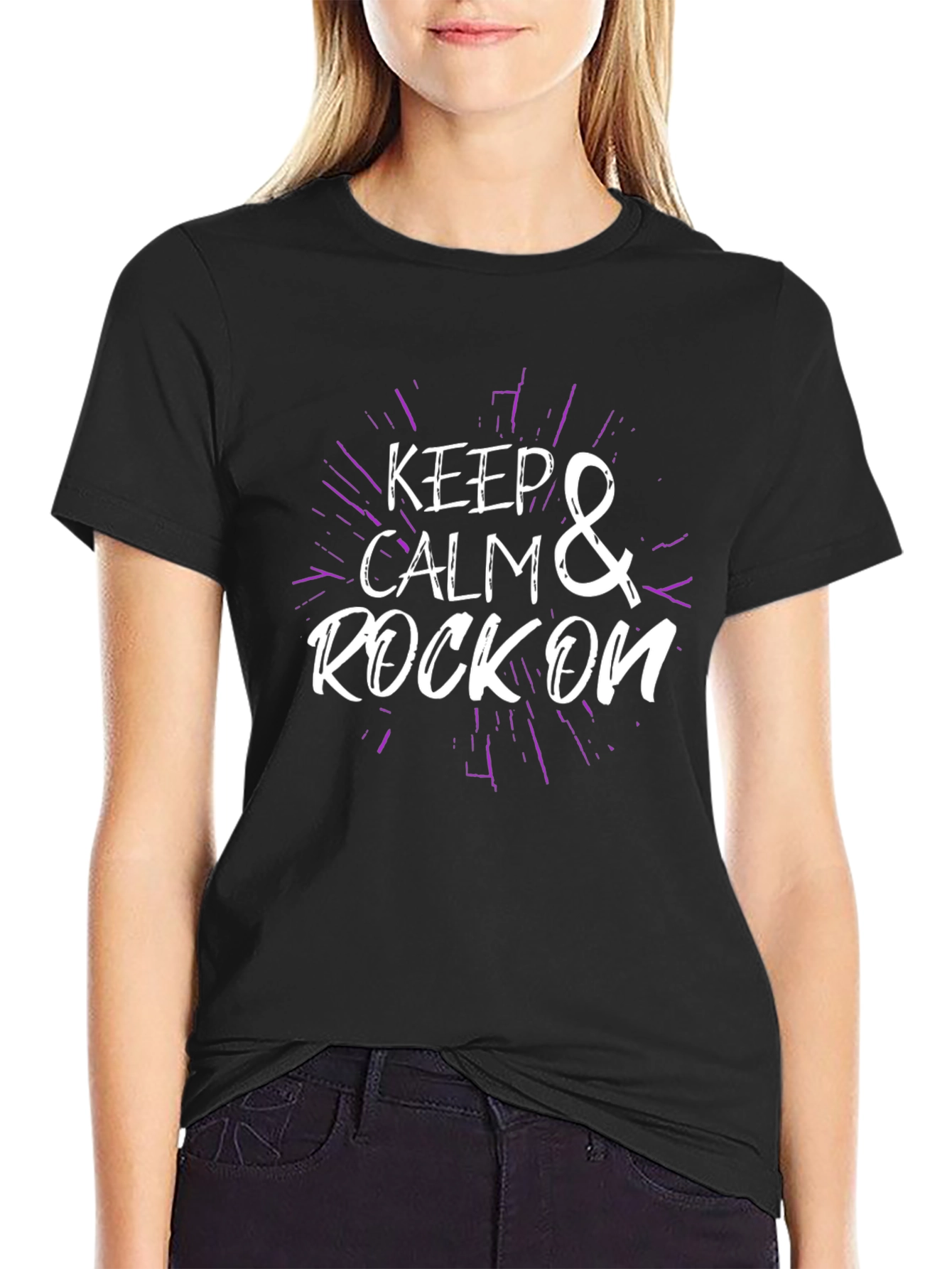 Keep Calm & Rock On Black T-Shirt