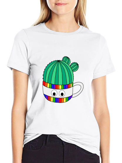 Cactus in Mug Graphic Tee - Stylish Black T-Shirt