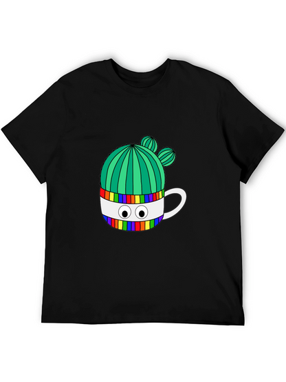 Cactus in Mug Graphic Tee - Stylish Black T-Shirt