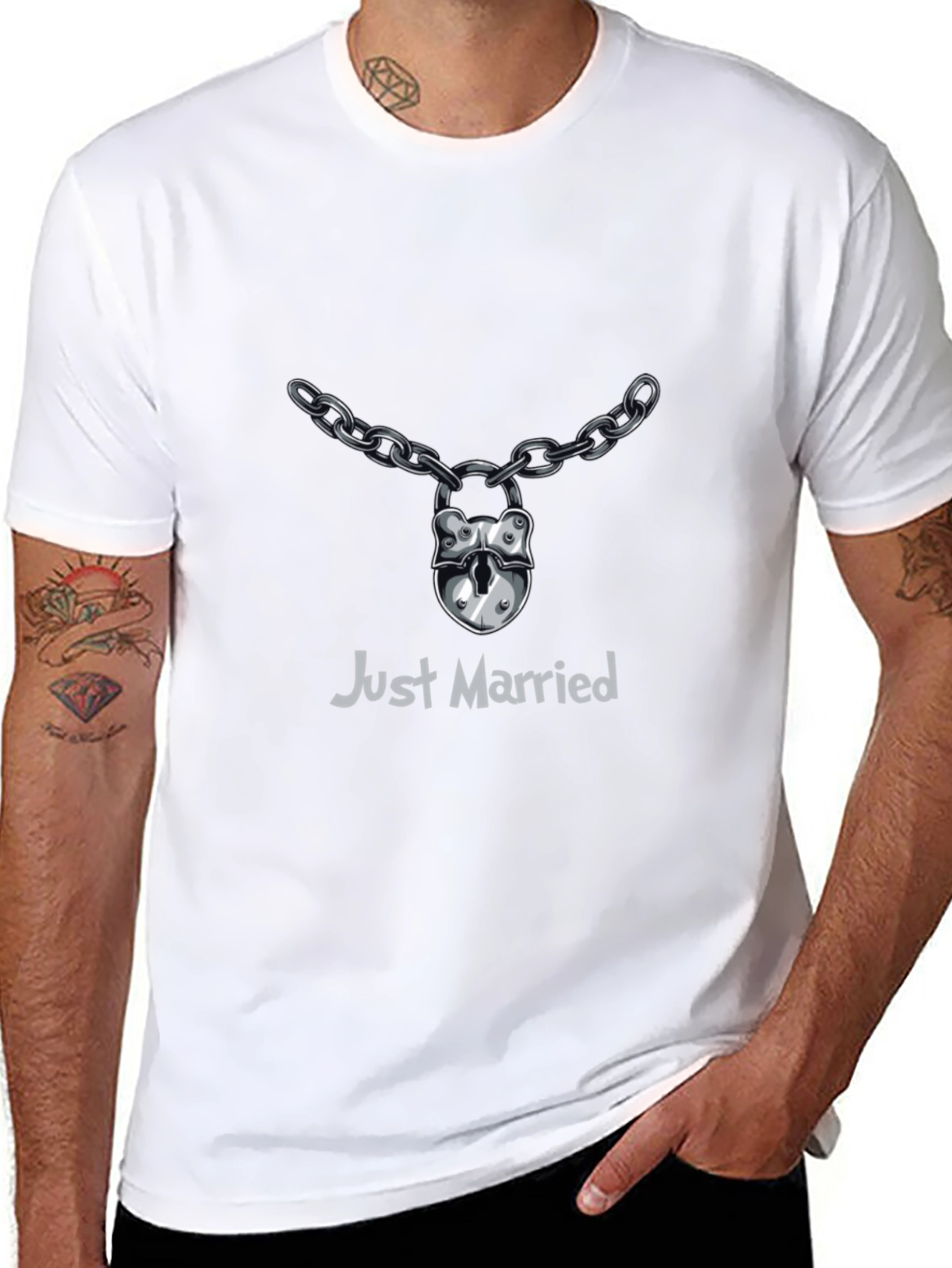 Just Married Lock & Chain T-Shirt - Wedding Gift