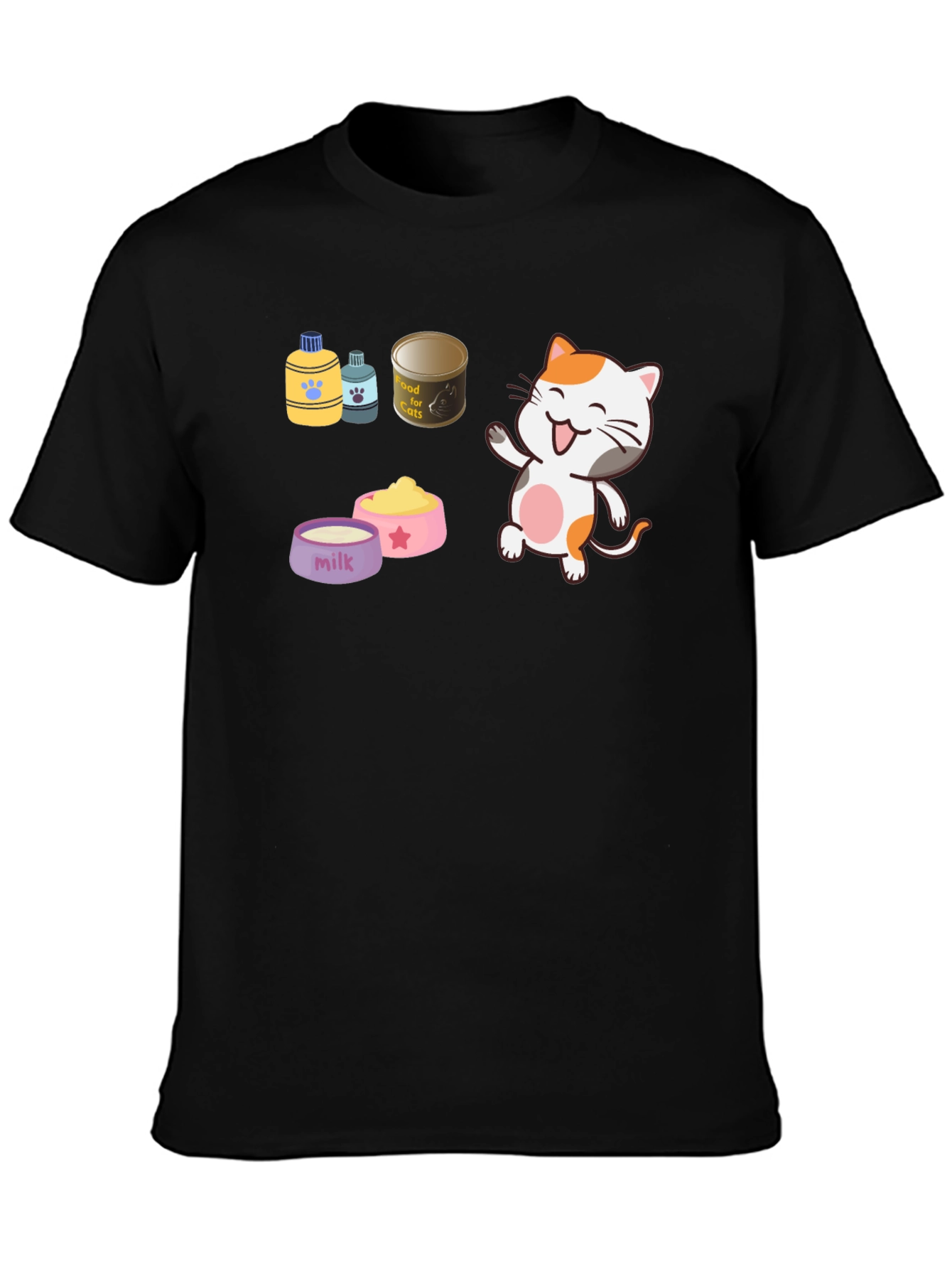 Cute Cartoon Cat Lover Black T-Shirt