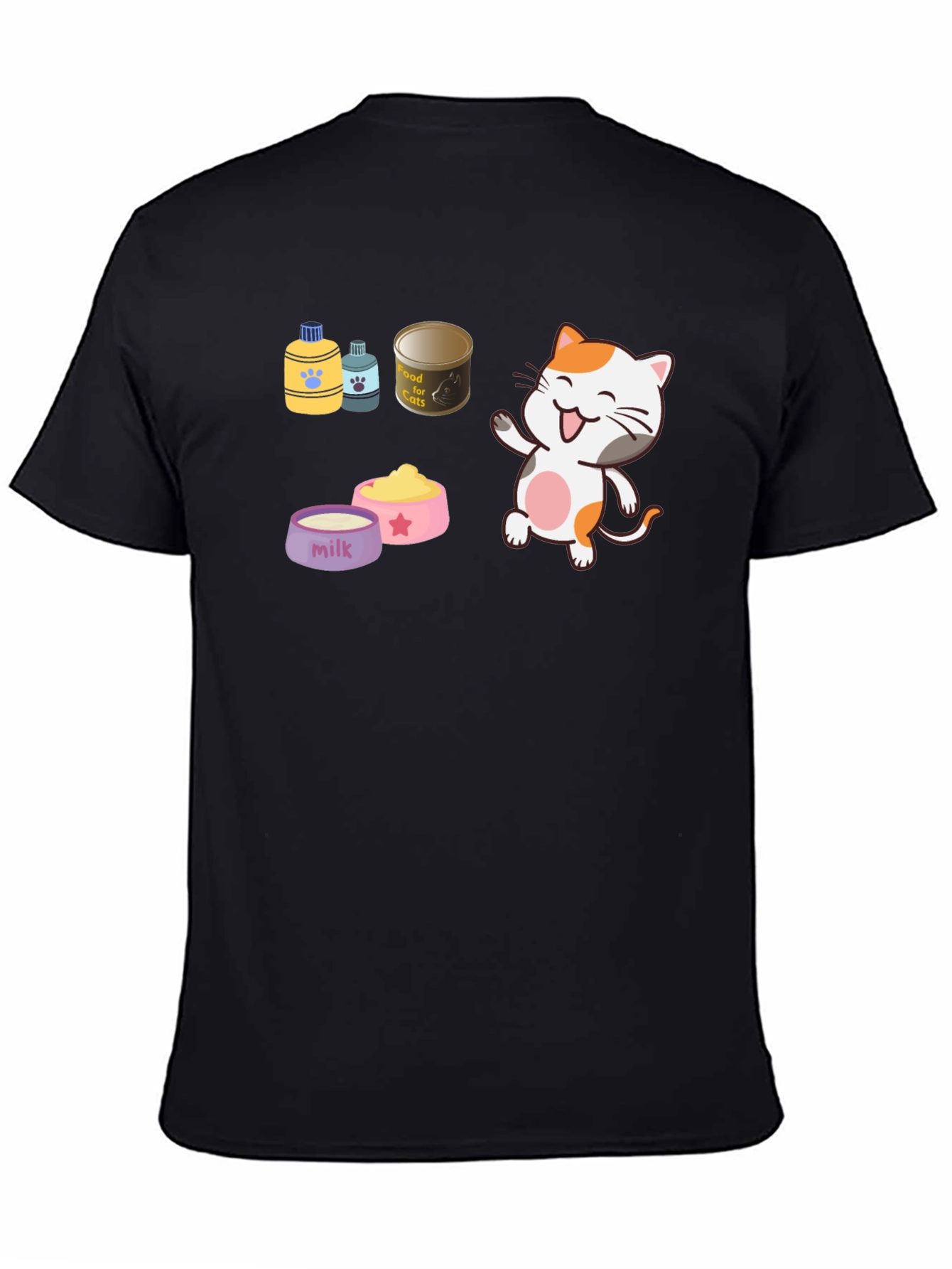 Cute Cartoon Cat Lover Black T-Shirt