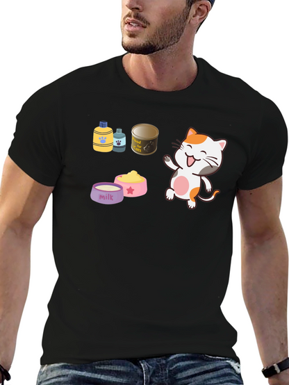 Cute Cartoon Cat Lover Black T-Shirt