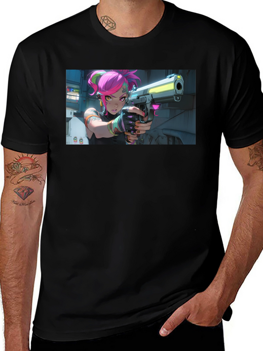 Neon Fury Tee: Edgy Graphic Print Black T-Shirt