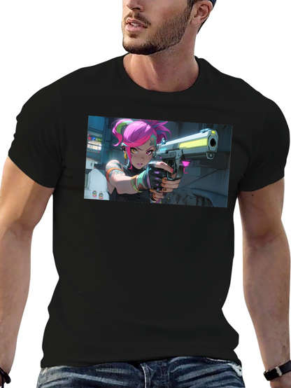 Neon Fury Tee: Edgy Graphic Print Black T-Shirt