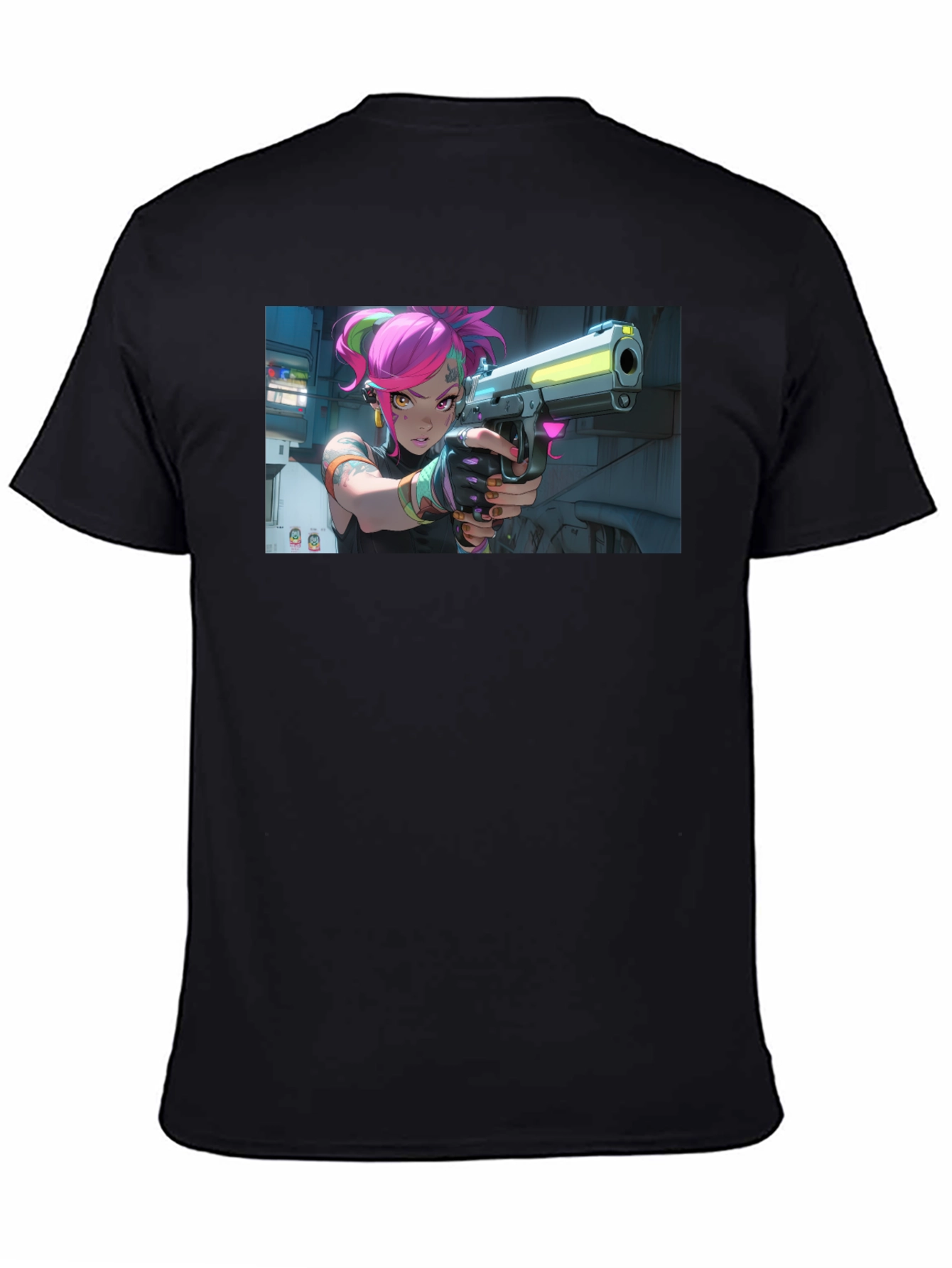 Neon Fury Tee: Edgy Graphic Print Black T-Shirt