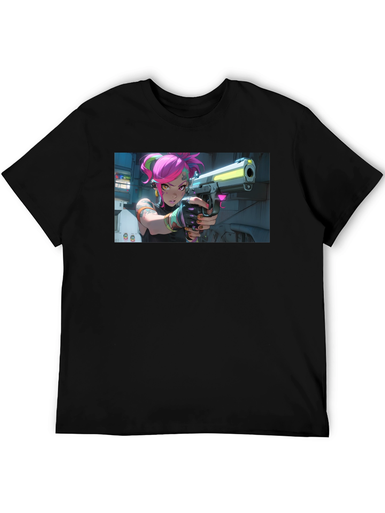 Neon Fury Tee: Edgy Graphic Print Black T-Shirt