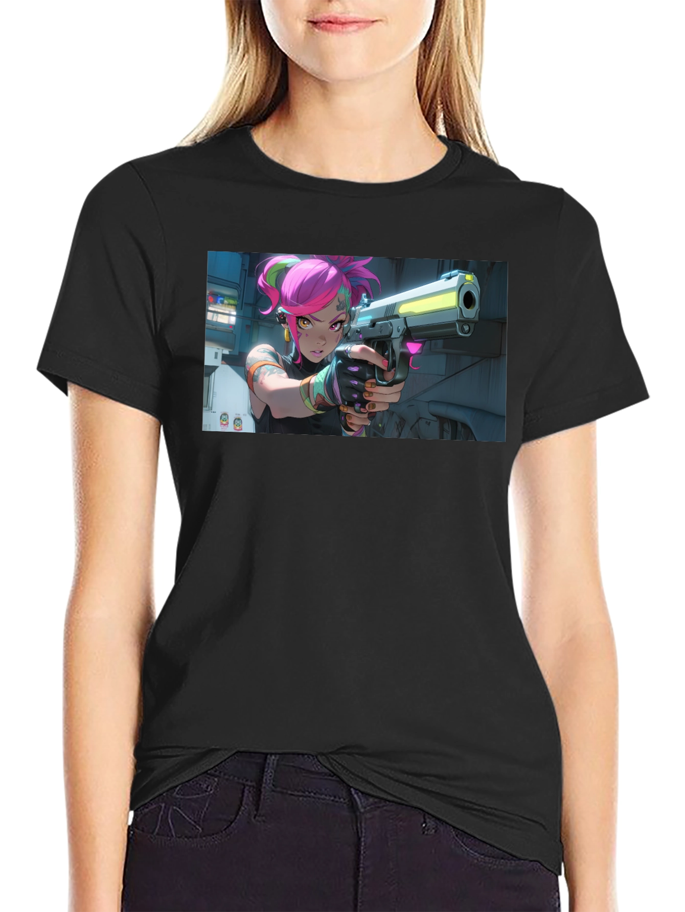 Neon Fury Tee: Edgy Graphic Print Black T-Shirt