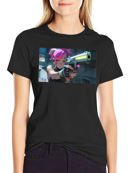 Neon Fury Tee: Edgy Graphic Print Black T-Shirt