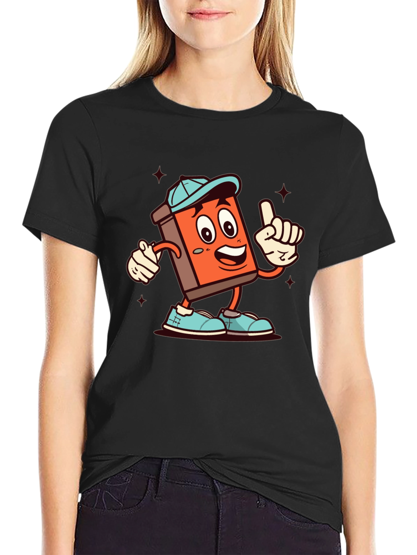 Cartoon Book Character Black T-Shirt