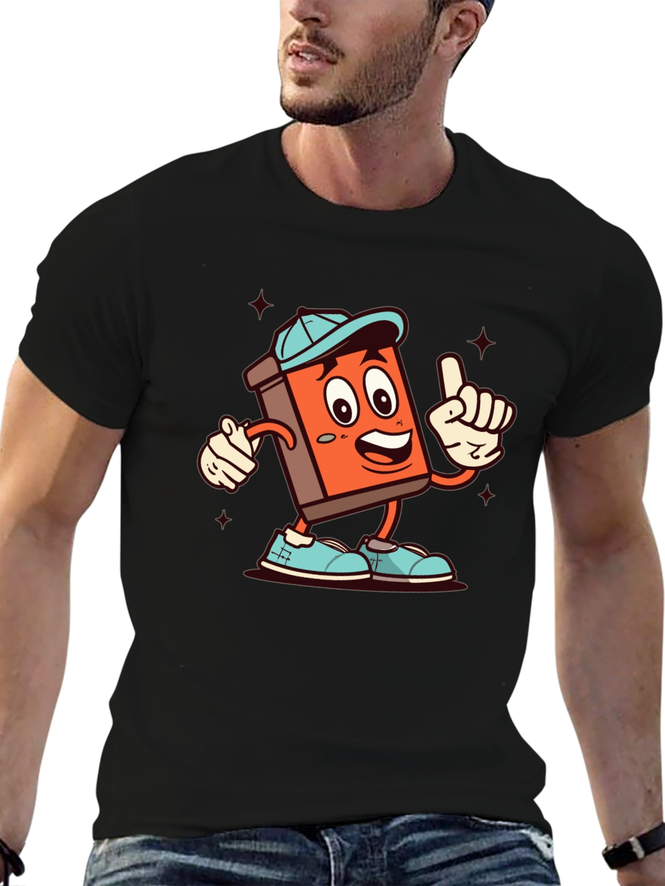 Cartoon Book Character Black T-Shirt