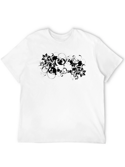 Elegant Floral Graphic Black T-Shirt