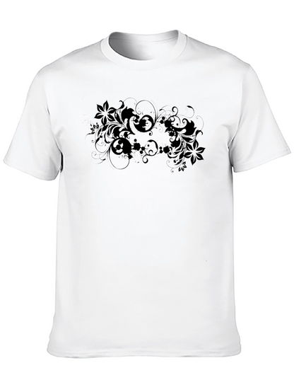 Elegant Floral Graphic Black T-Shirt