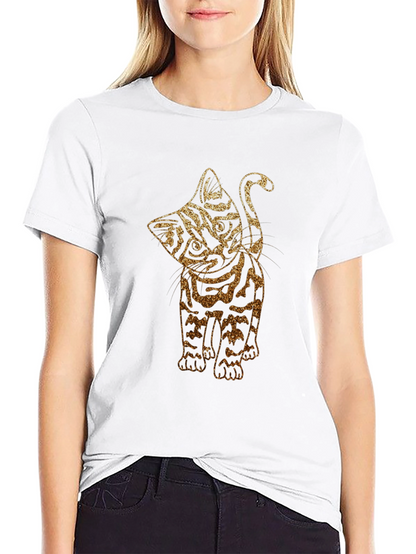 Glitter Cat Graphic Black T-Shirt