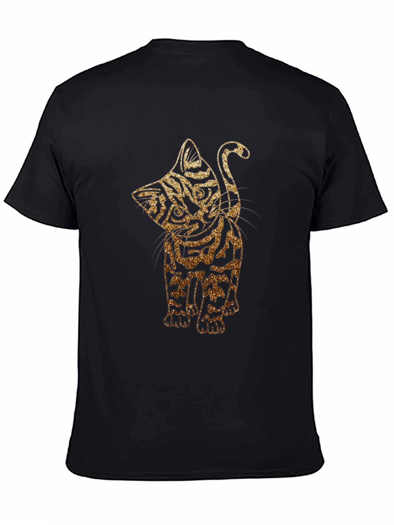 Glitter Cat Graphic Black T-Shirt
