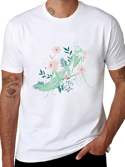 Botanical Praying Mantis Graphic Tee - Black Cotton
