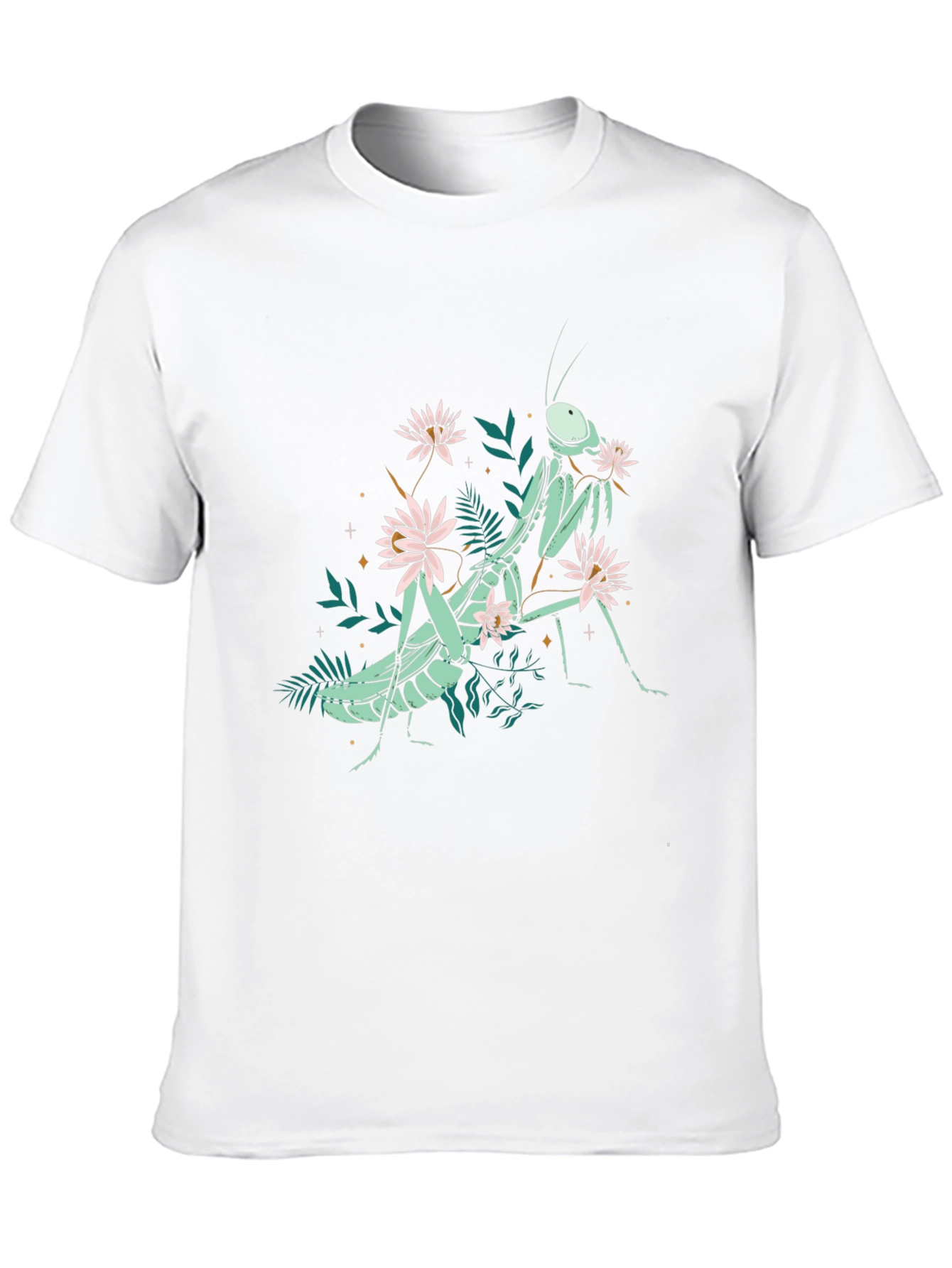 Botanical Praying Mantis Graphic Tee - Black Cotton