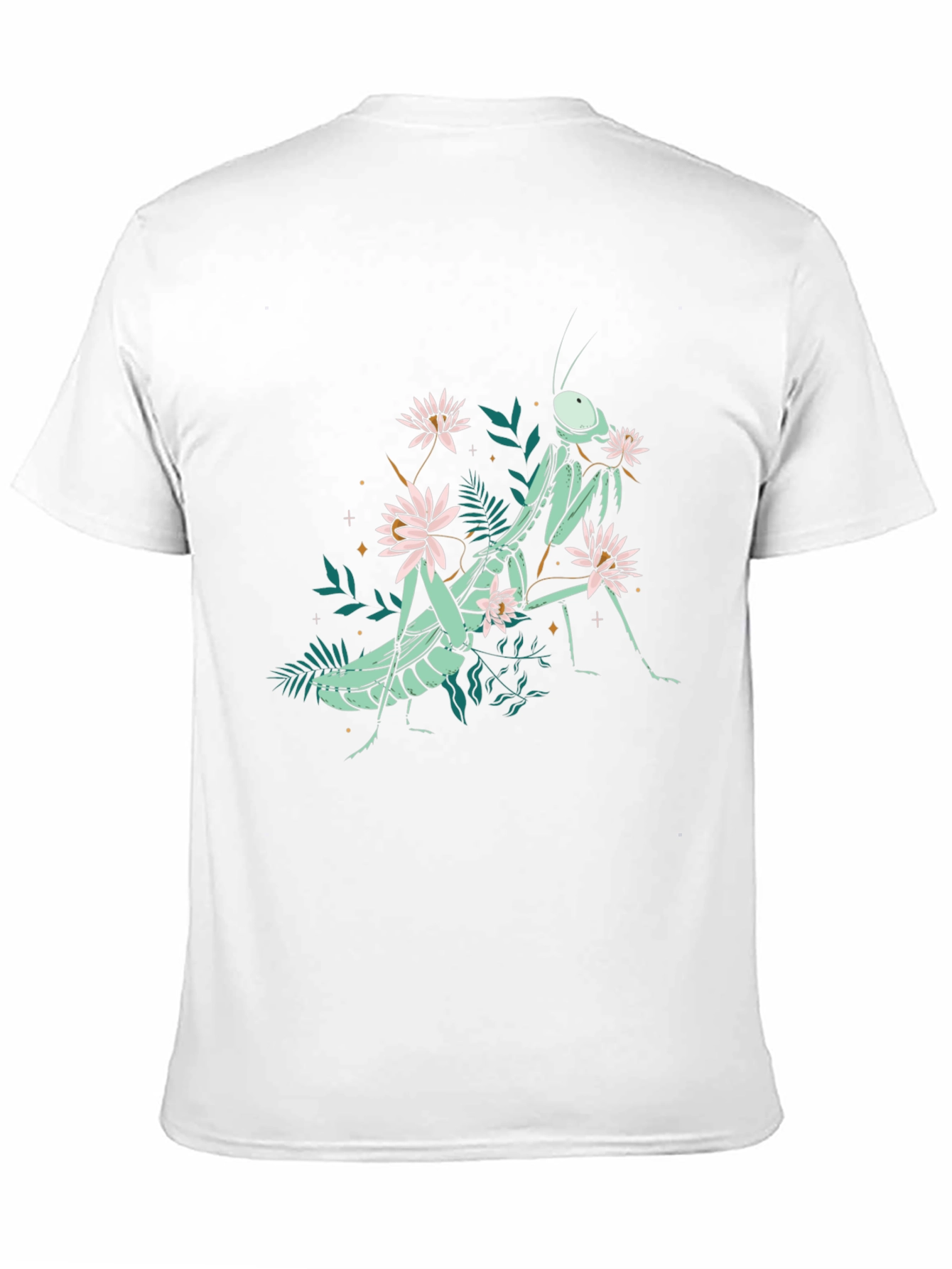 Botanical Praying Mantis Graphic Tee - Black Cotton