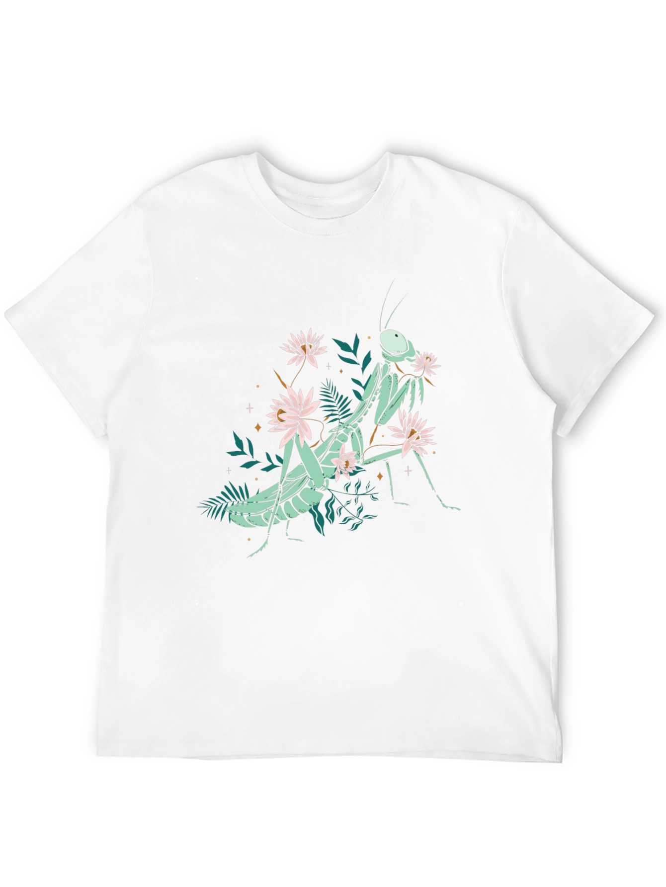 Botanical Praying Mantis Graphic Tee - Black Cotton