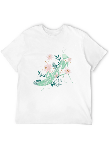 Botanical Praying Mantis Graphic Tee - Black Cotton